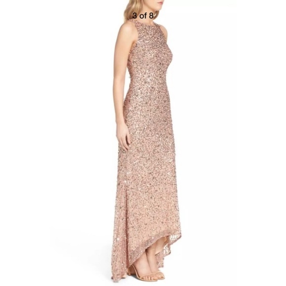 NEW Adrianna Papell‎ Sleeveless Sequin High/Low Gown in Rose Gold [SZ 2 ] - Picture 3 of 8